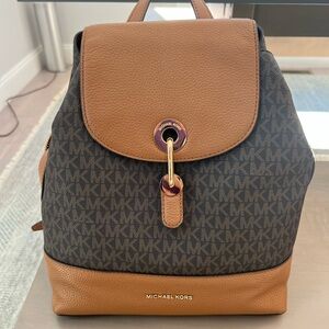 Michael Kors Raven Brown and Acorn Signature Backpack (medium)